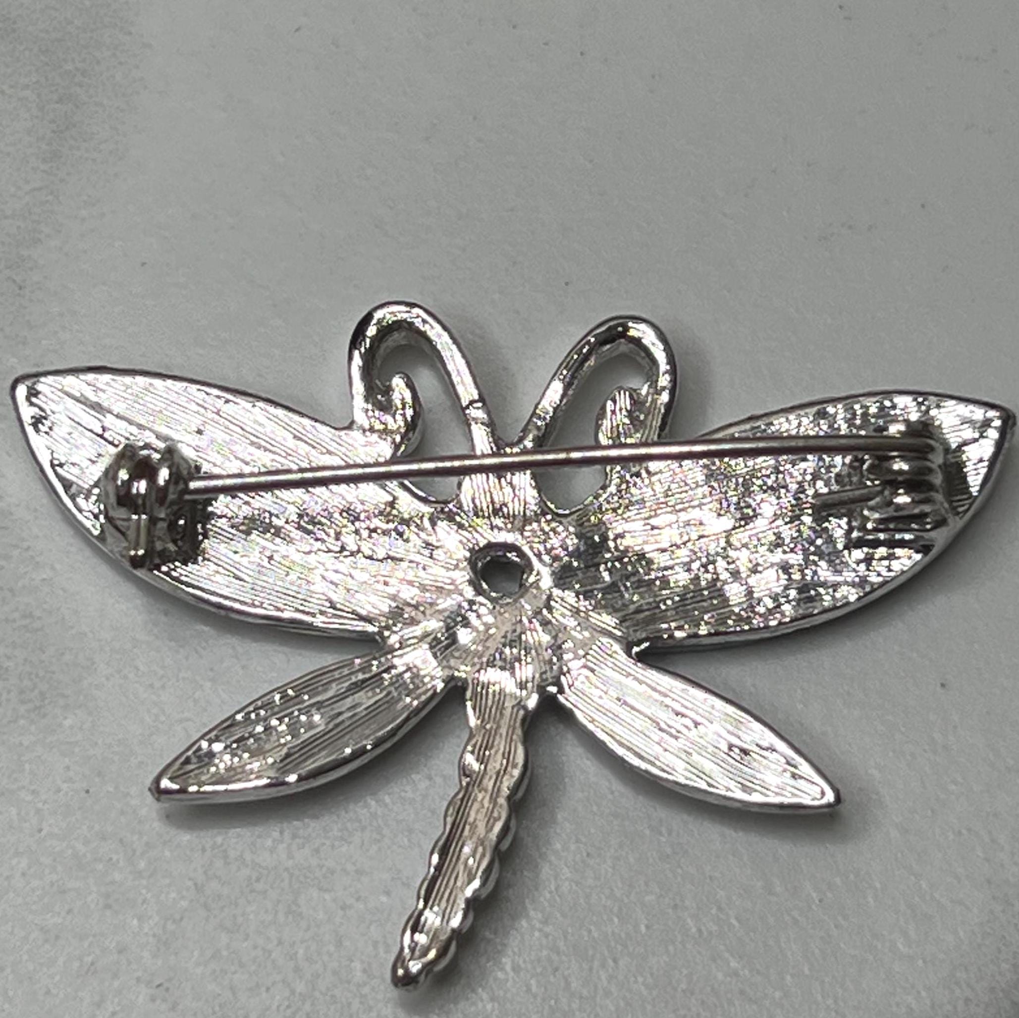 ヴィンテージ ラインストーン トンボ ブローチ：1980年代 シルバー