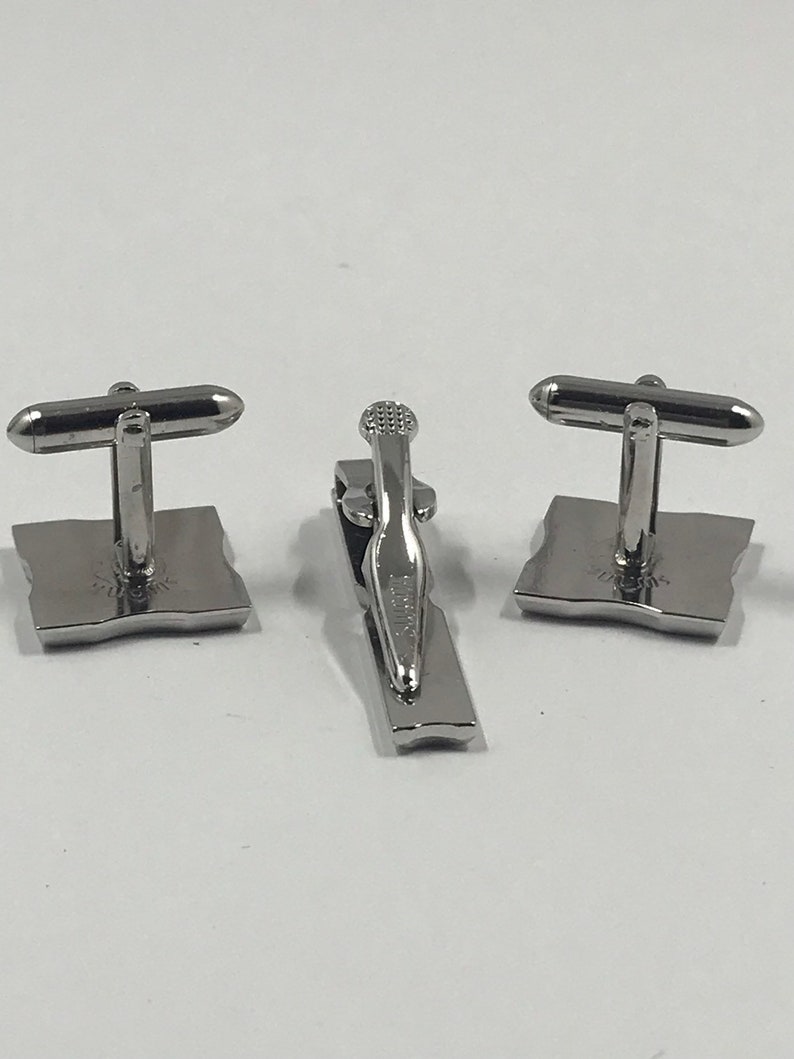 Vintage Cufflinks Tie Bar set Strand Silver Square Cufflinks Etsy