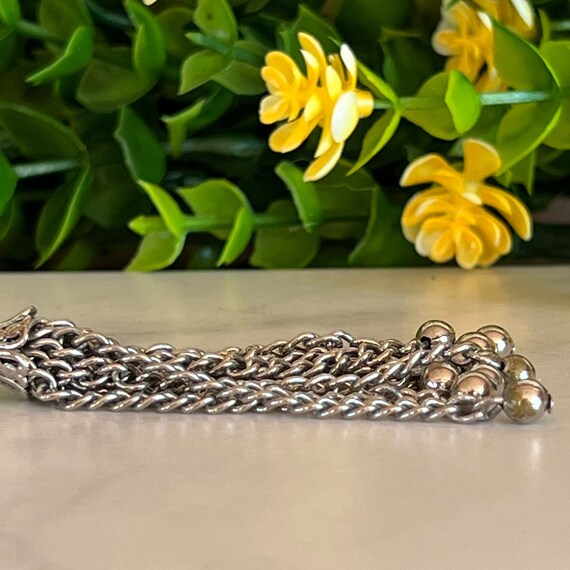 Vintage Silver Beaded Tassel Pendant Necklace - image 4