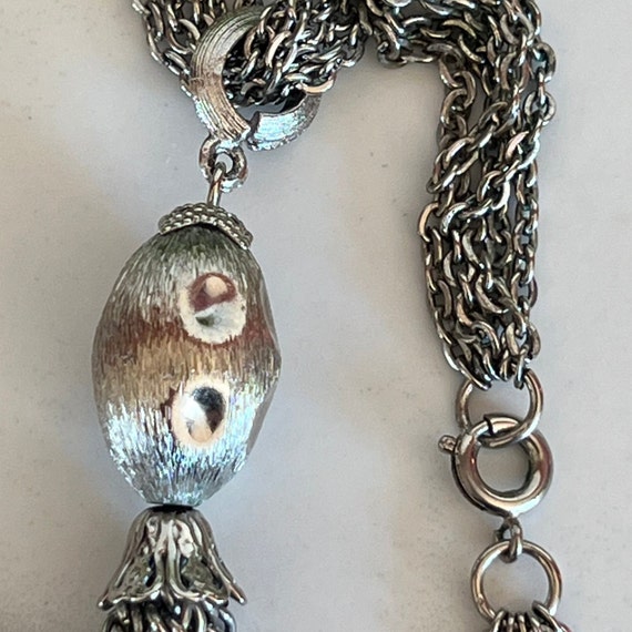 Vintage Silver Beaded Tassel Pendant Necklace - image 2