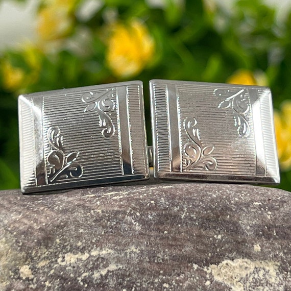 VINTAGE Silver Art Nouveau Rectangular Cufflinks … - image 2