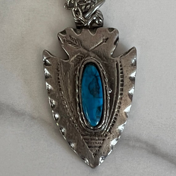 Vintage Silver Turquoise Arrowhead Charm Pendant … - image 4