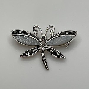 Vintage Rhinestone Dragonfly Brooch: 1980s Silver Insect Pin