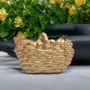 Broszka Vintage Large Gold Fruit Basket Pin