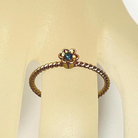 Tiny Gold Flower Ring with Blue Rhinestone – Dain… - image 4