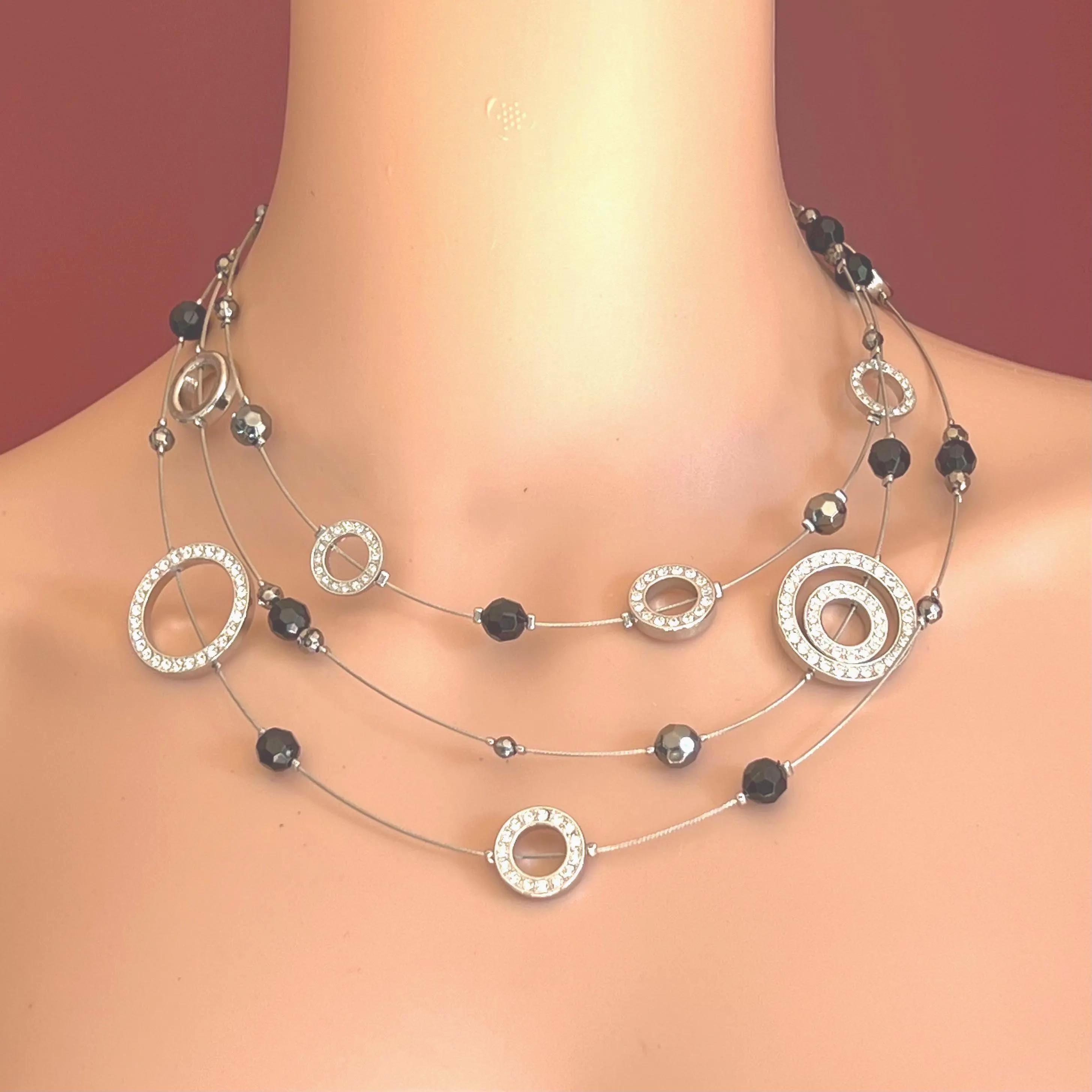 Cookie Lee Illusion Necklace – 1990s Triple Strand Layered Beads