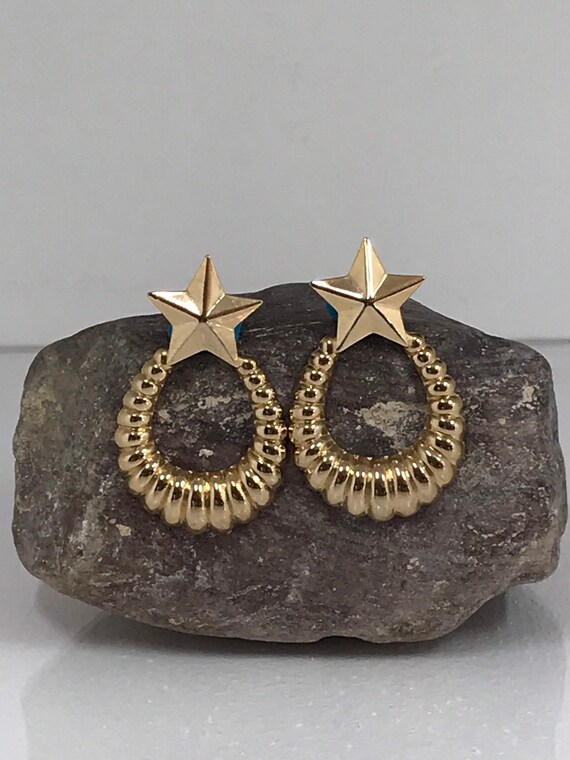Vintage Gold Star Pierced Hoop Stud Earrings R127 - image 1