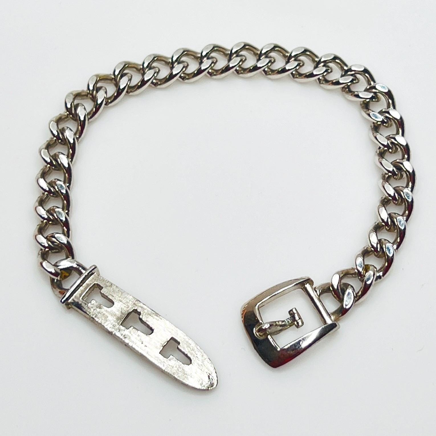 Avon Silver Tone Belt Buckle Chain Bracelet – 1980s Adjustable