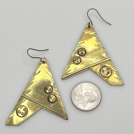 Rustic Brass Geometric Statement Earrings – Vinta… - image 3