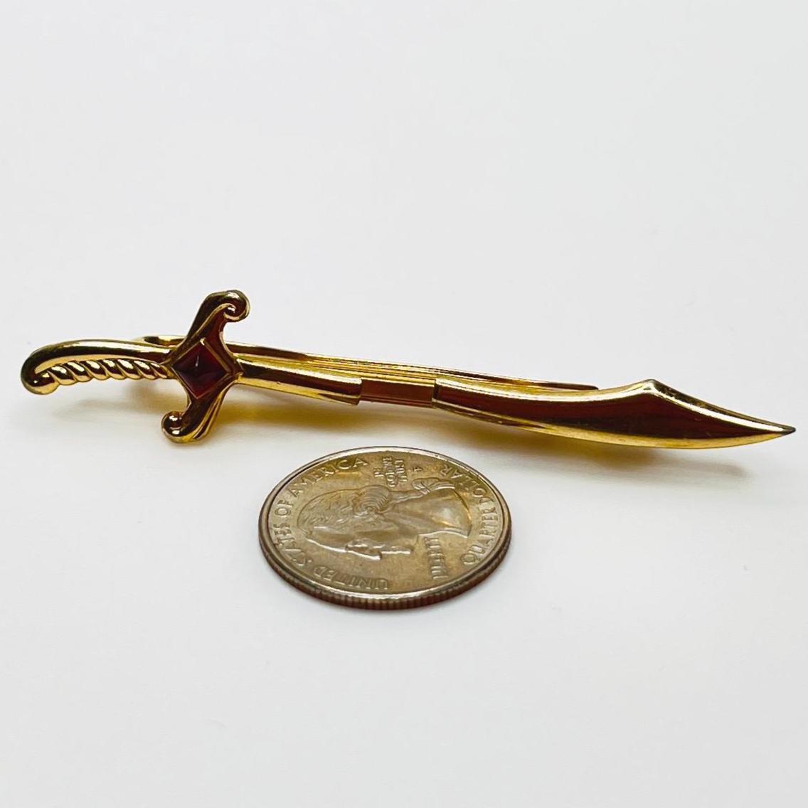 Hickok USA Sword Tie Clip – Gold-tone Red Rhinestone Saber  display picture 2