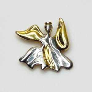 W&S Sterling Silver Angel Brooch Pendant – Vintage Modernist Two-Tone Angel Jewelry