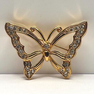 Vintage Monet Butterfly Brooch, Gold Tone Rhinestone Sparkle, Elegant Open Wing Pin, Costume Jewelry Gift for Her, Collectible Accessory