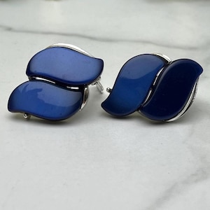 Signierte Lisner Navy Moonglow Lucite Ohrringe - Mid Century Clip Ons