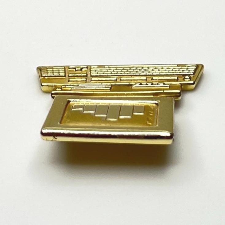 Vintage Gold Computer Pin Brooch – 1980s AJC Signed Tech Charm With ...