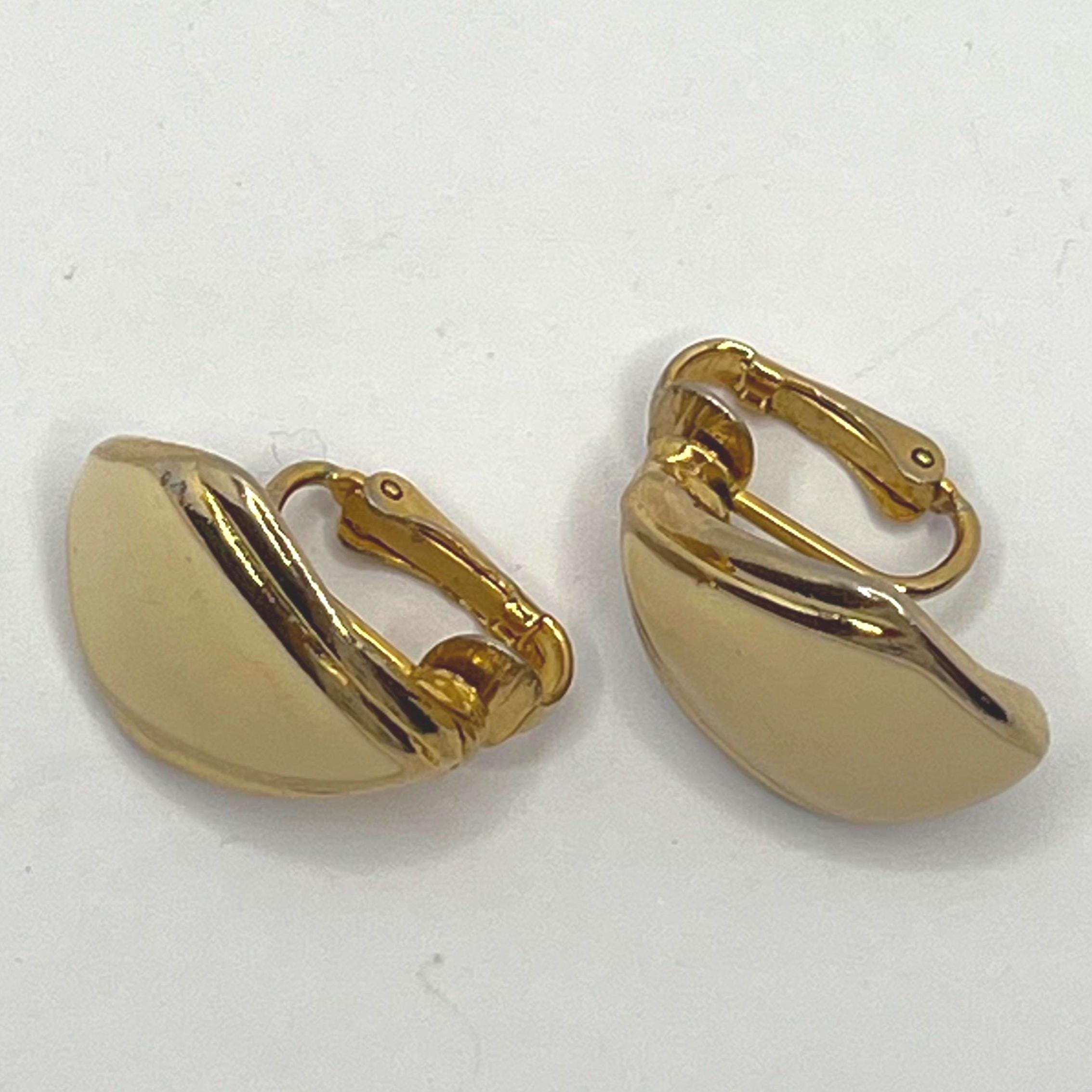 Boucles D'oreilles Clips Vintage Années 80 - Émail Crème Et Rouge - Motif Graphique - Laiton