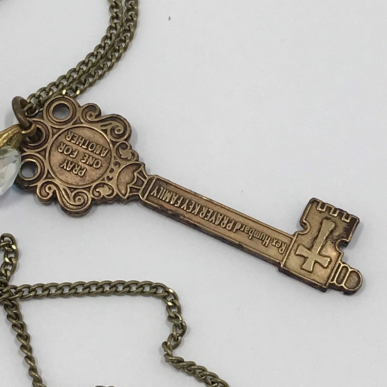 Vintage Brass Skeleton Key Aurora Borealis Heart Charm Pendant Etsy