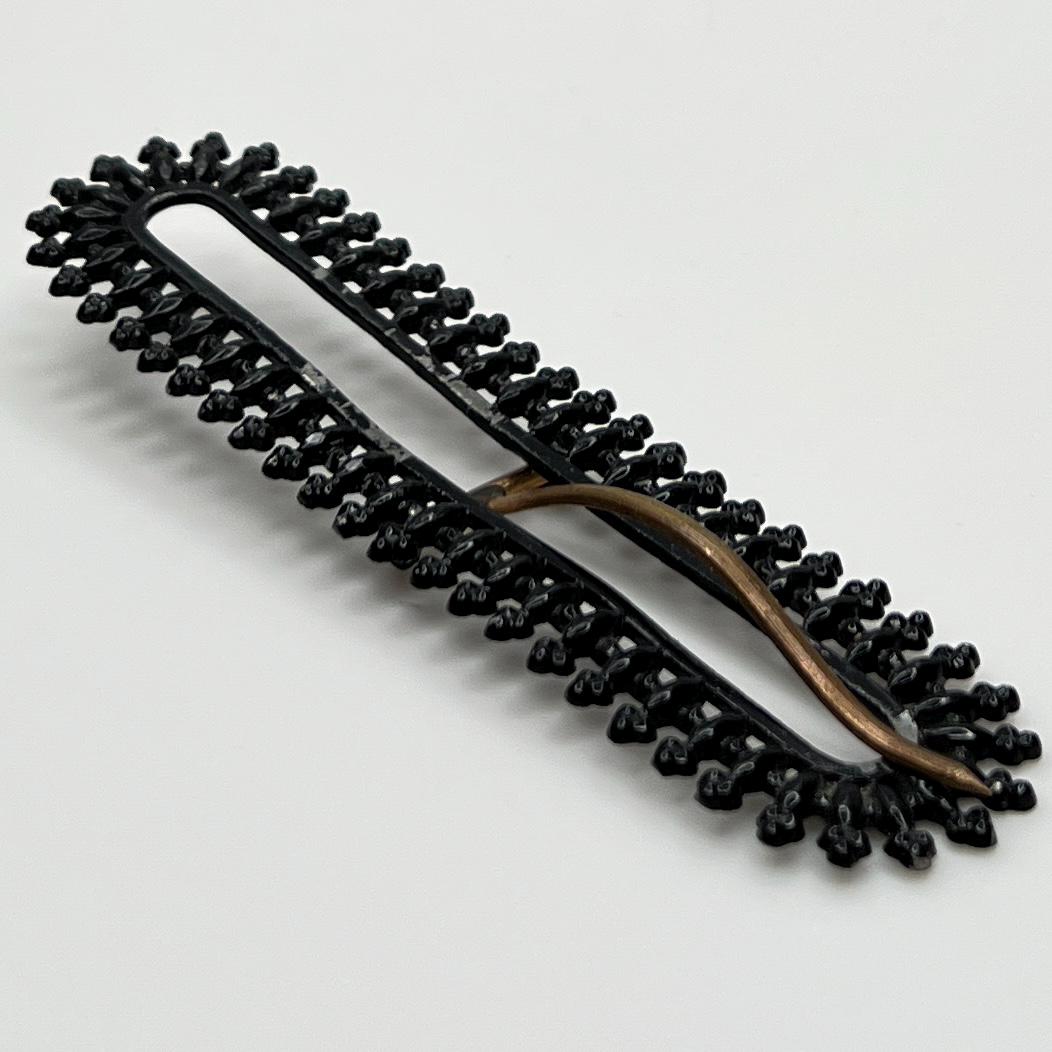 Victorian Black Enamel Sash Buckle – 1800s Ornate Mourning  display picture 3