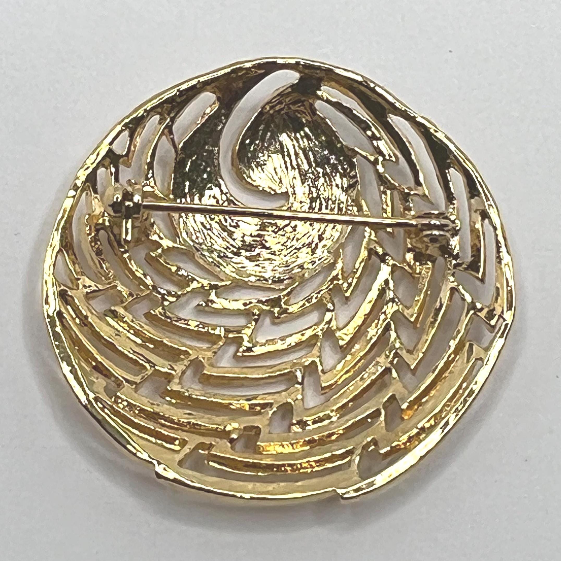Broche Ancienne Dôme Tourbillon Strass Marron - Bijou Vintage Années 50, Bon état