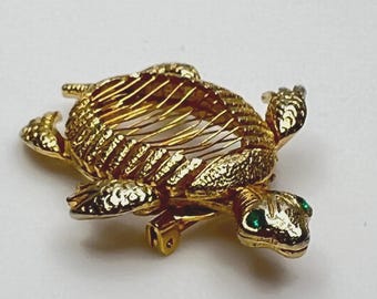 Broche Vintage Tortue En Bois - Ancienne, Symbole De Bonheur - Occasion