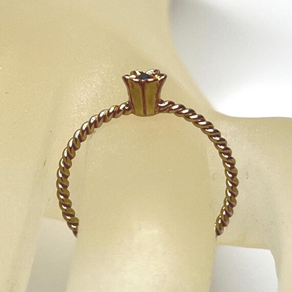 Tiny Gold Flower Ring with Blue Rhinestone – Dain… - image 2