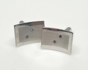 Gemelos curvos de plata estilo Art Déco con diamantes de imitación – Joyería rectangular vintage para hombre de la década de 1930