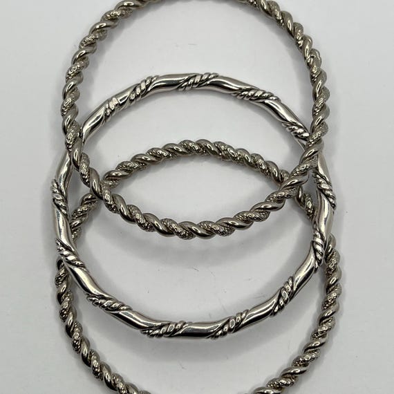 1980s Silver‑Tone Twisted Rope Bangle Bracelet Se… - image 6