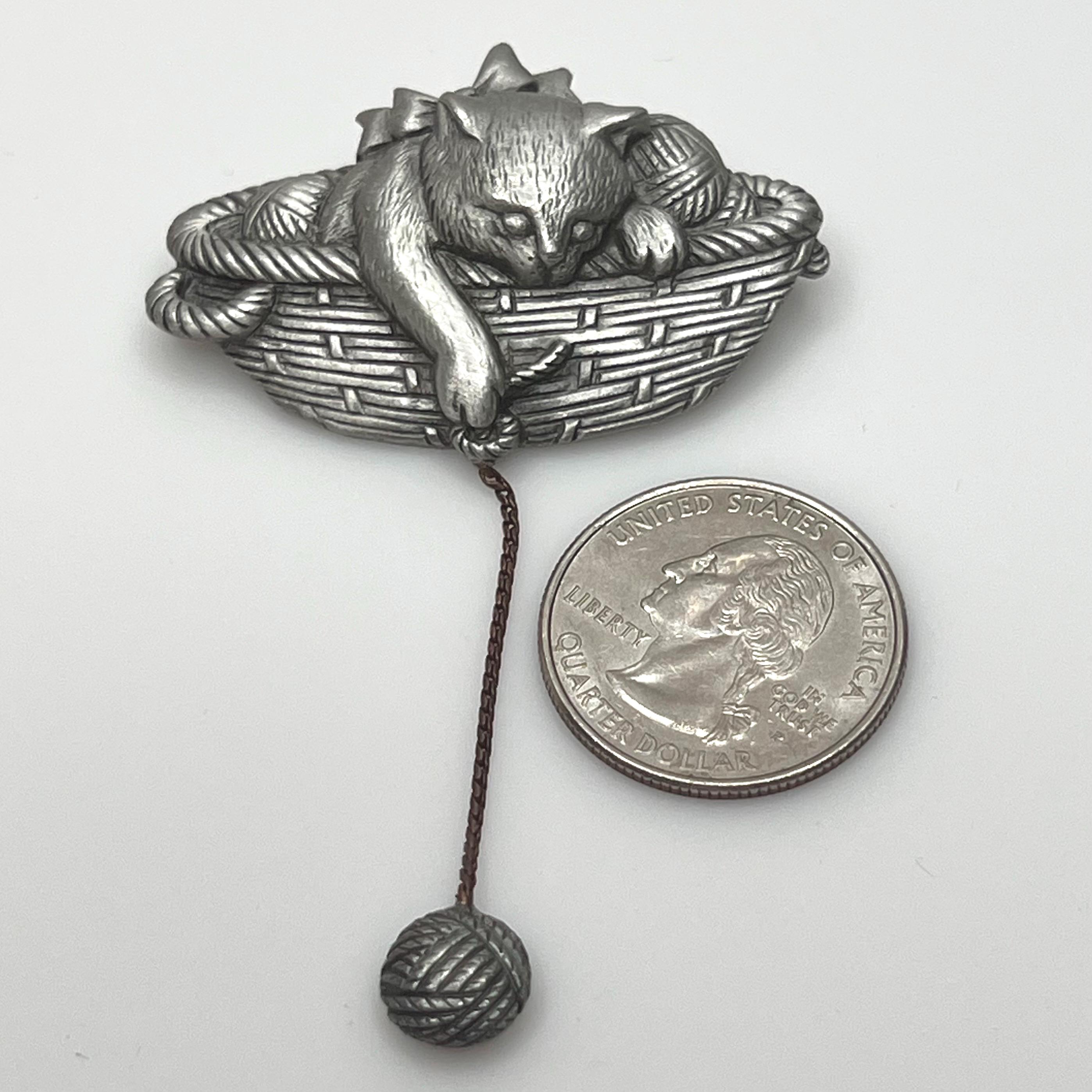 ヴィンテージ JJ ジョネット ピューター キャット ブローチ