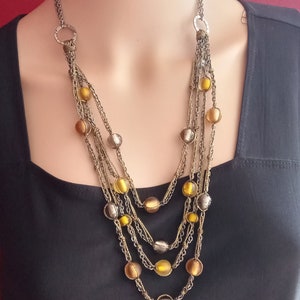 Coldwater Creek Gunmetal Multi Strand Beaded Chain Vintage Necklace