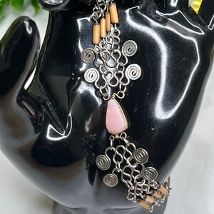 Vintage Silver Wire Wrap Rose Quartz Teardrop Bead Chain Bracelet