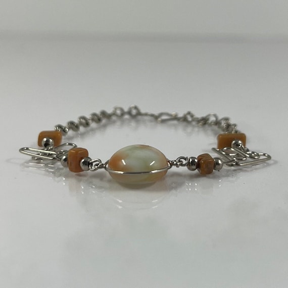 Vintage Silver Agate Gemstone Wrapped Wire Bracel… - image 4
