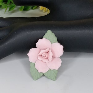 Vintage Ceramic Pink Flower Rose Pin Brooch
