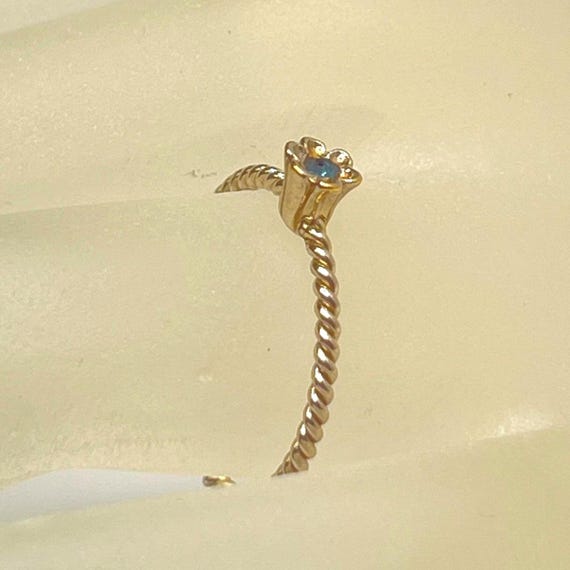 Tiny Gold Flower Ring with Blue Rhinestone – Dain… - image 3