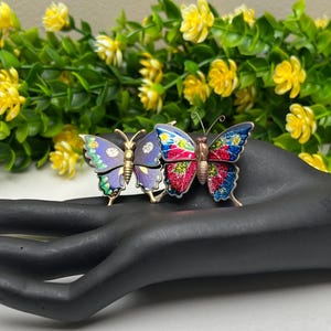 Mid Century Colorful Enamel Butterfly Pin Brooch Set