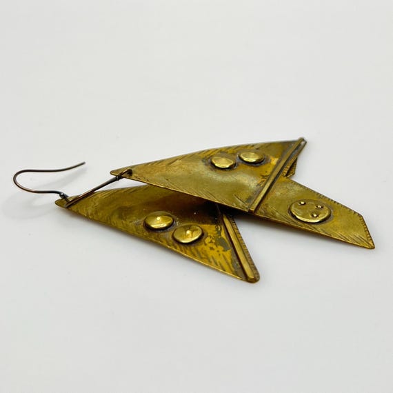 Rustic Brass Geometric Statement Earrings – Vinta… - image 5
