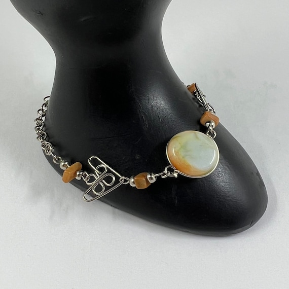 Vintage Silver Agate Gemstone Wrapped Wire Bracel… - image 1