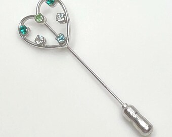 Sterling Silver Heart Stick Pin with Birthstones – Mid Century Signed Anson