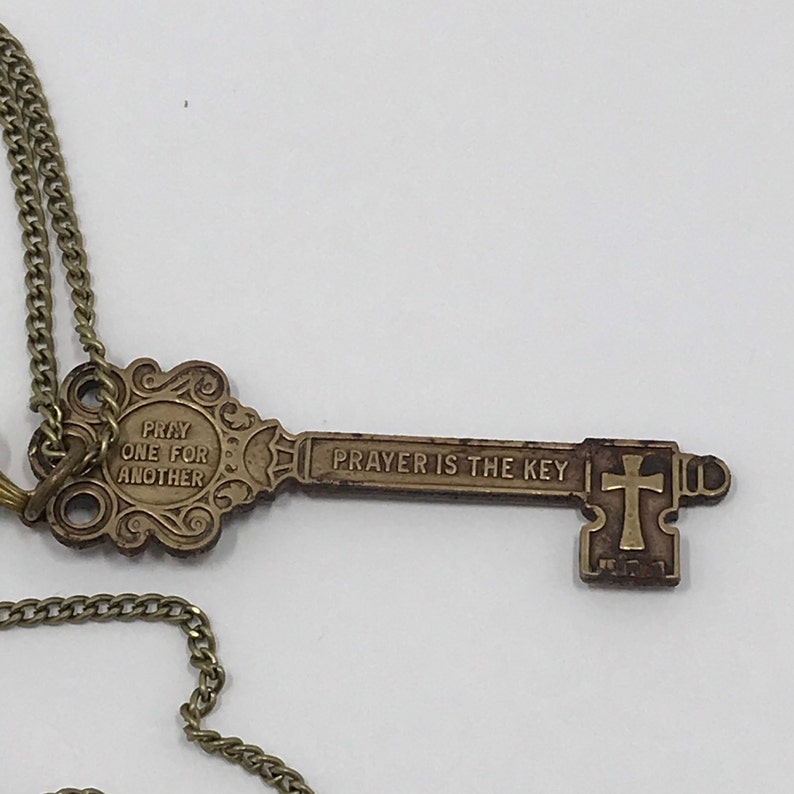 Vintage Brass Skeleton Key Aurora Borealis Heart Charm Pendant Etsy