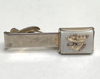 1950s LOOM Moose Tie Clip – Gold Tone Fraternal Order Mother of Pearl Bar