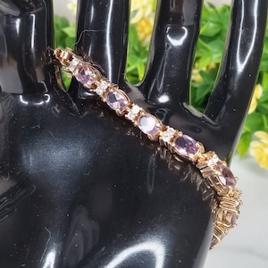 Avon Gold Amethyst Clear Rhinestone Tennis Bracelet