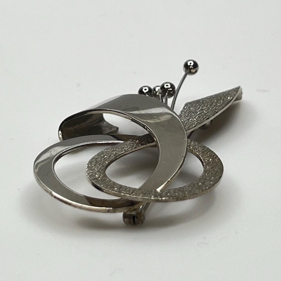 Mid Century Silver Double Loop Brooch – 1950s Ato… - image 6