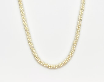 Twisted Faux Pearl Seed Bead Necklace – 1960s 3-Strand 32" Long Vintage Rope
