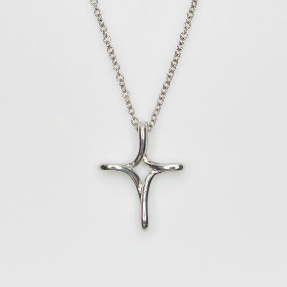 Cookie Lee Abstract Cross Pendant Necklace – Silver Tone Modern