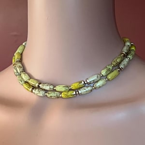 Vintage Speckled Lucite Tube Bead Necklace: 1970s Boho Jewelry