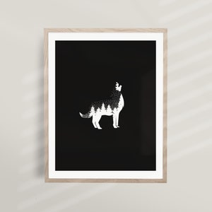 Winter Wolf | Animal Wall Art, Modern Minimalist, Scandinavian Design, Black and White, Forest Nature, Outdoors, Natural, Baby Animal | I09