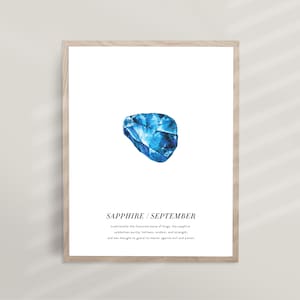 September Birthstone | September Birthstone Art, September Sapphire, Birthstone Poster, Gemstone Decor, Birthday Print, Boho Crystal | i35