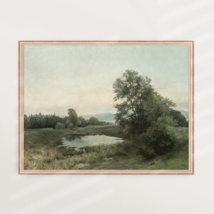 Stork at Pond | Vintage Landscape, Antique Painting, Bird Print, Vintage Summer Art, Botanical Wall Art, Nature Scene | PRINTABLE #V112