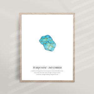 December Birthstone | December Birthstone Art, December Turquoise, Birthstone Poster, Gemstone Decor, Birthday Printable, Boho Crystal | i38