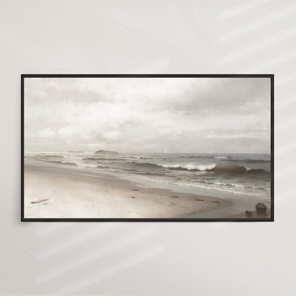 Rollende golven | Frame TV-kunst | Digitale kunst, vintage zeegezicht, antiek schilderij, landlandschap, kuststrandlandschap | DIGITAAL #V42