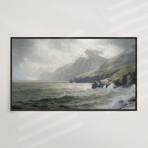 Emerald Cliffs |  Frame TV Art | Digital Art, Vintage Seascape, Traditional Art, Coastal Landscape, Ocean, Ireland, England | DIGITAL #V76