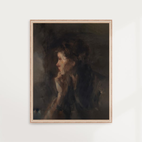 Lost in Thought | Vintage Portrait, Antique Painting, Victorian Woman, Abstract Lady, Dark Moody Art, Modern Farmhouse  | PRINTABLE #V89